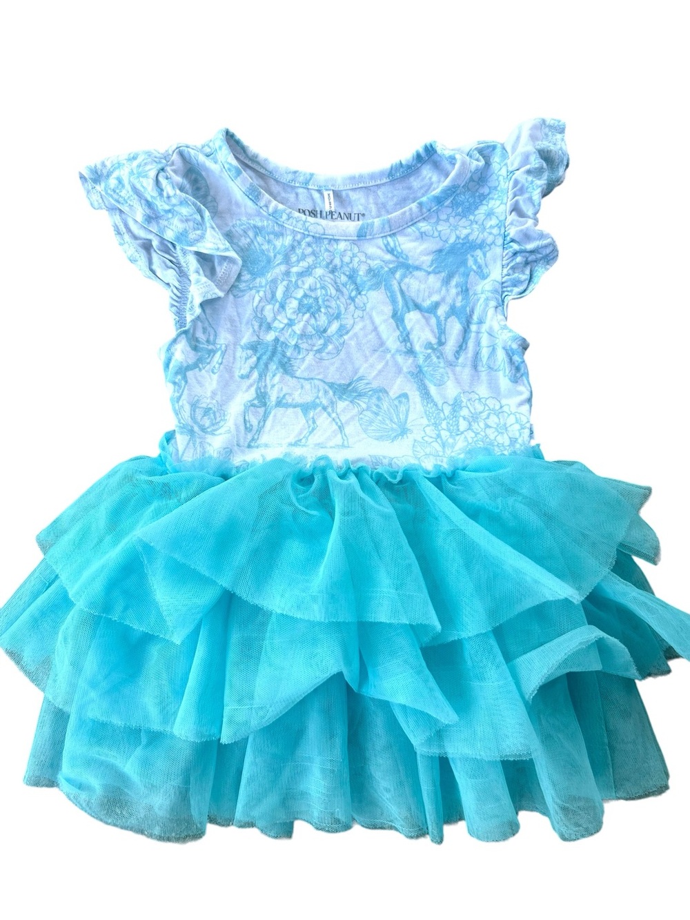 Posh‎ Peanut Toddler Teal Horse Floral Tulle Tutu Dress 2T
